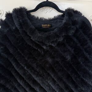 Jayley Black Faux Fur Poncho